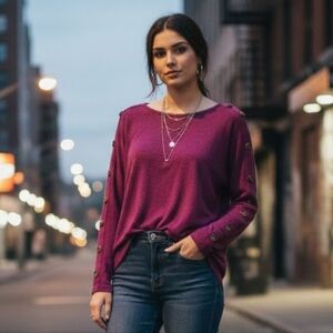 Lily Morgan – Button-Detail Knit Top – Effortless Boho Chic-size XL